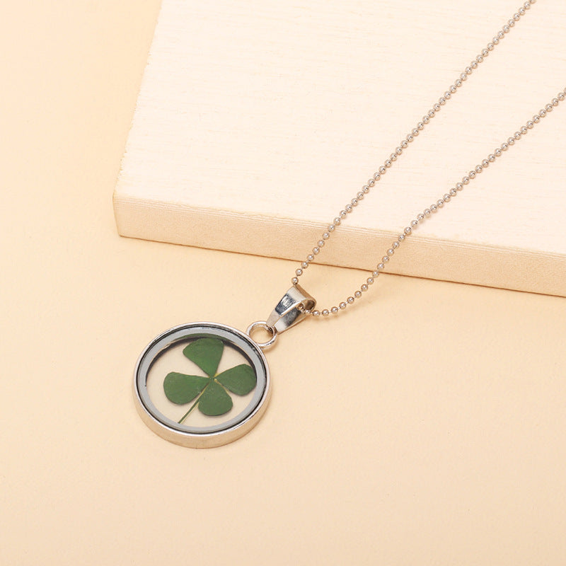 Cold Style Long Natural Plant Dried Flower Clover Necklace