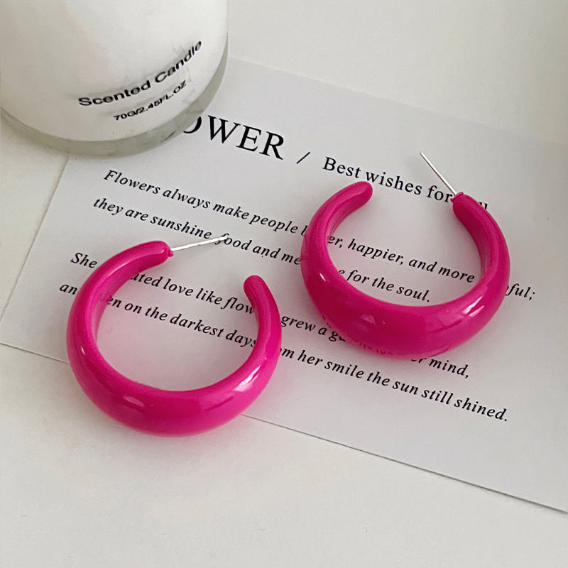 Women's Glossy Solid Color Circle Colorful Trendy Cream Ear Earrings