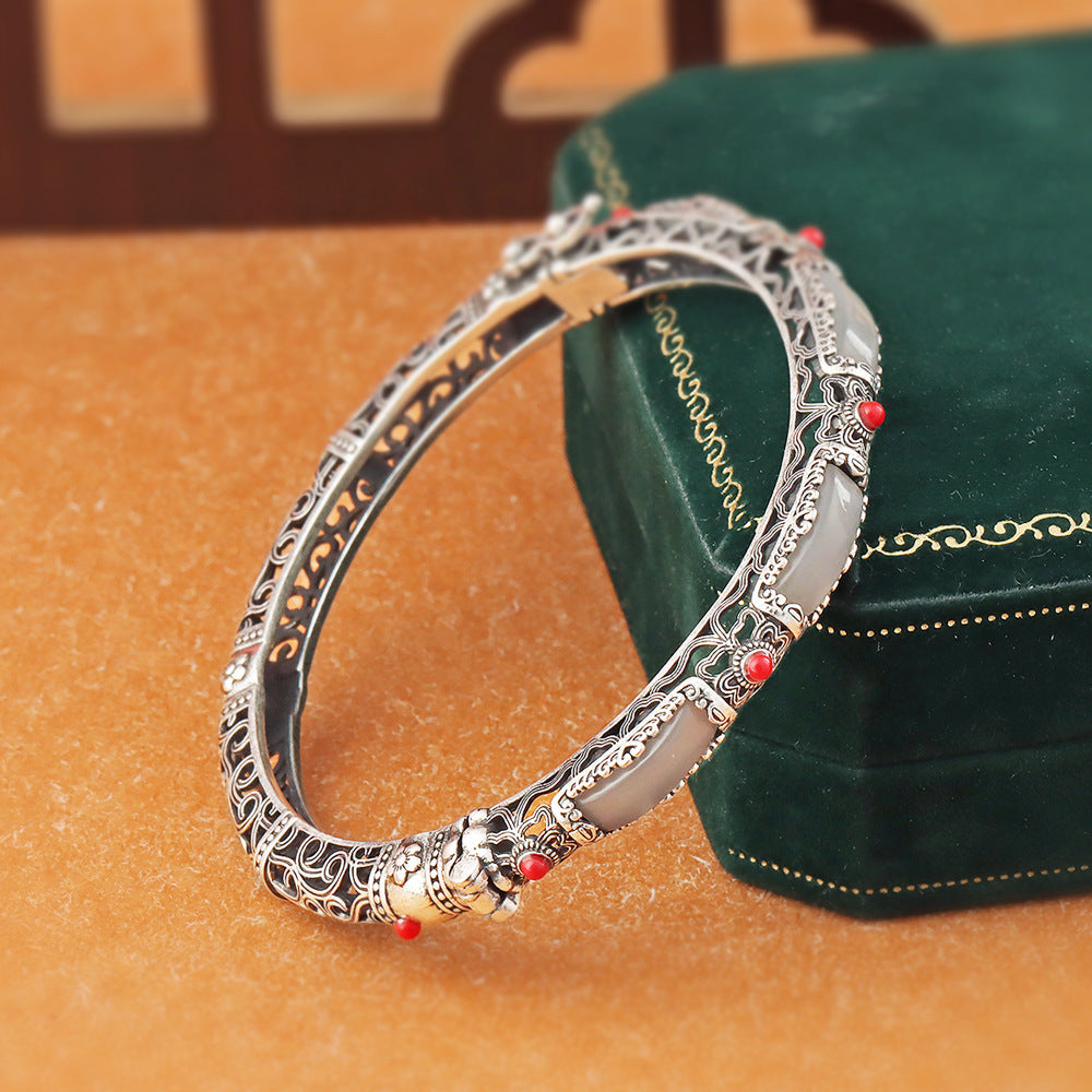 Women's Distressed Butterfly Lucky Hollow For Design Classical Ethnic Style Opening Bracelet