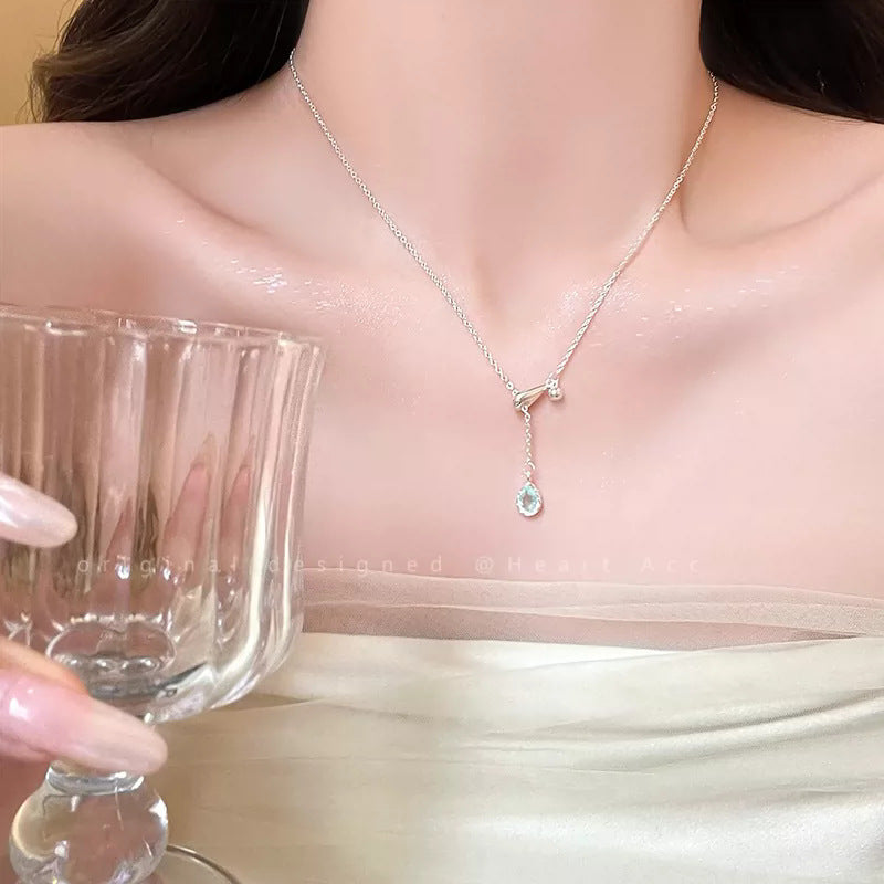 Women's Blue Water Drop Zircon High Sense Light Luxury Necklace