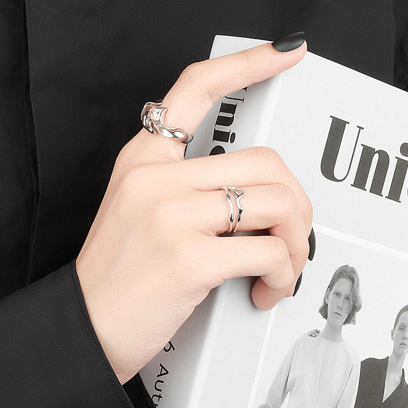 Women's Korean Style Niche Design Free Shape Irregular Curve Bar Rings