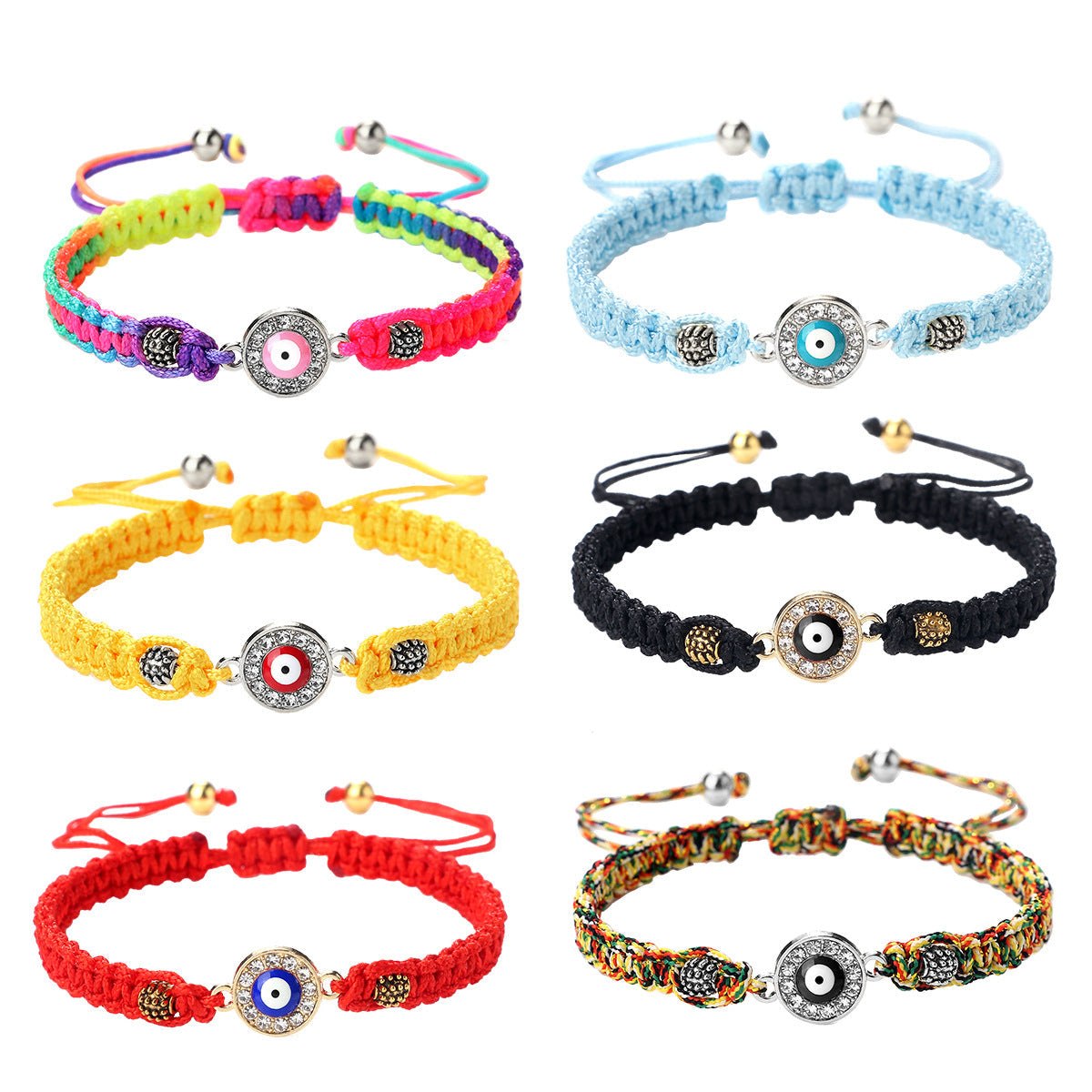 Sier Color Spacer Beads Flat Knot Personality Round Diamond Eye Bracelet