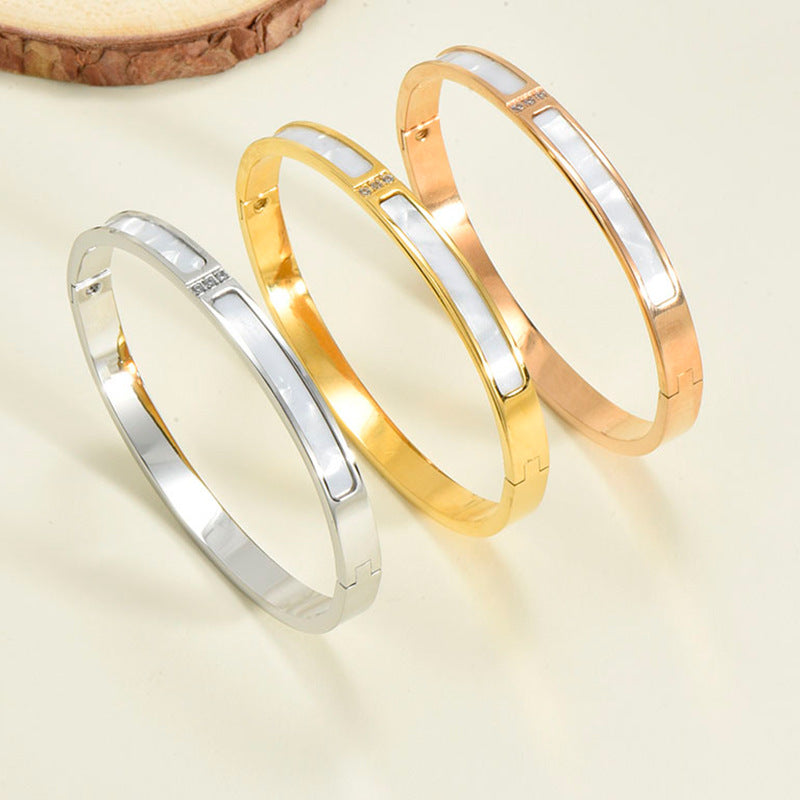 Women's Three Diamond White Shell Titanium Steel Gold-plated Light Bracelet