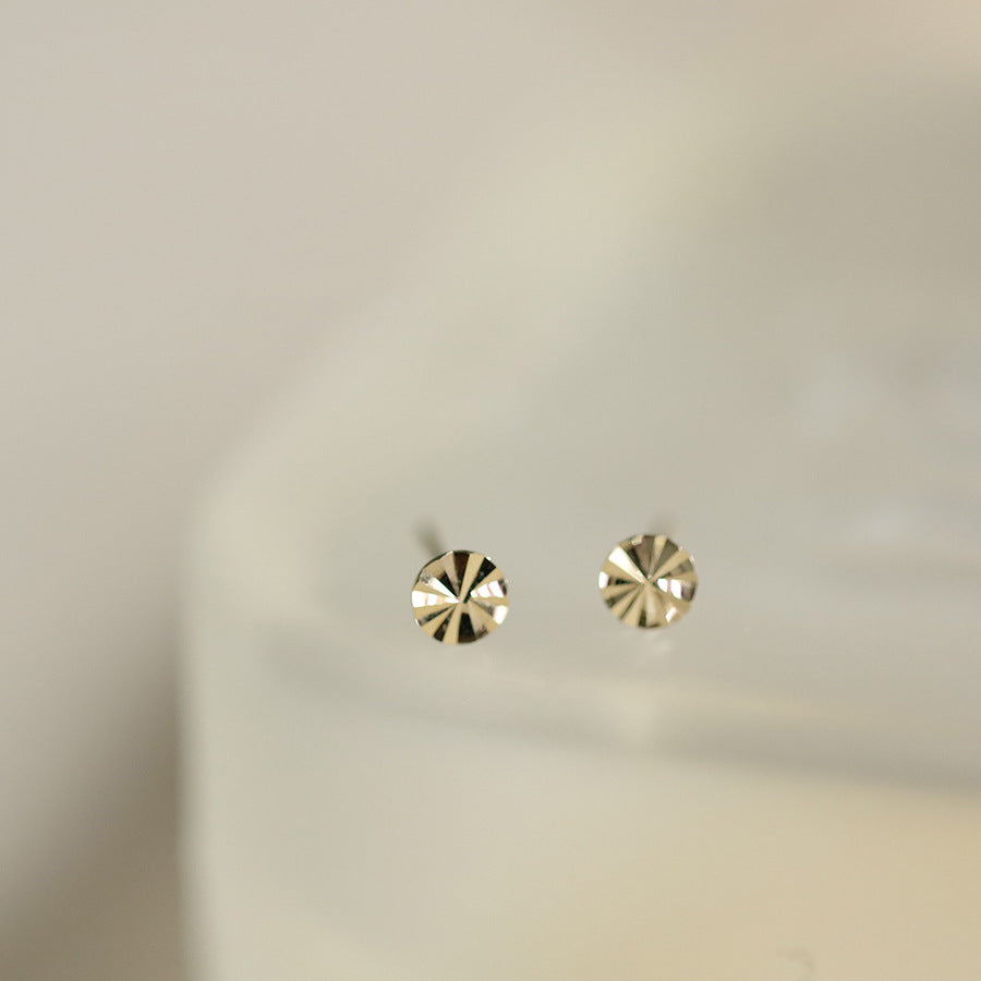 Women's Shiny Carven Design Mini Small Round Stud Earrings