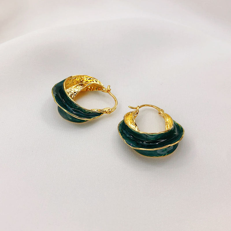 Women's Fashion Enamel Glaze Retro Exaggerated Copper Plated Earrings