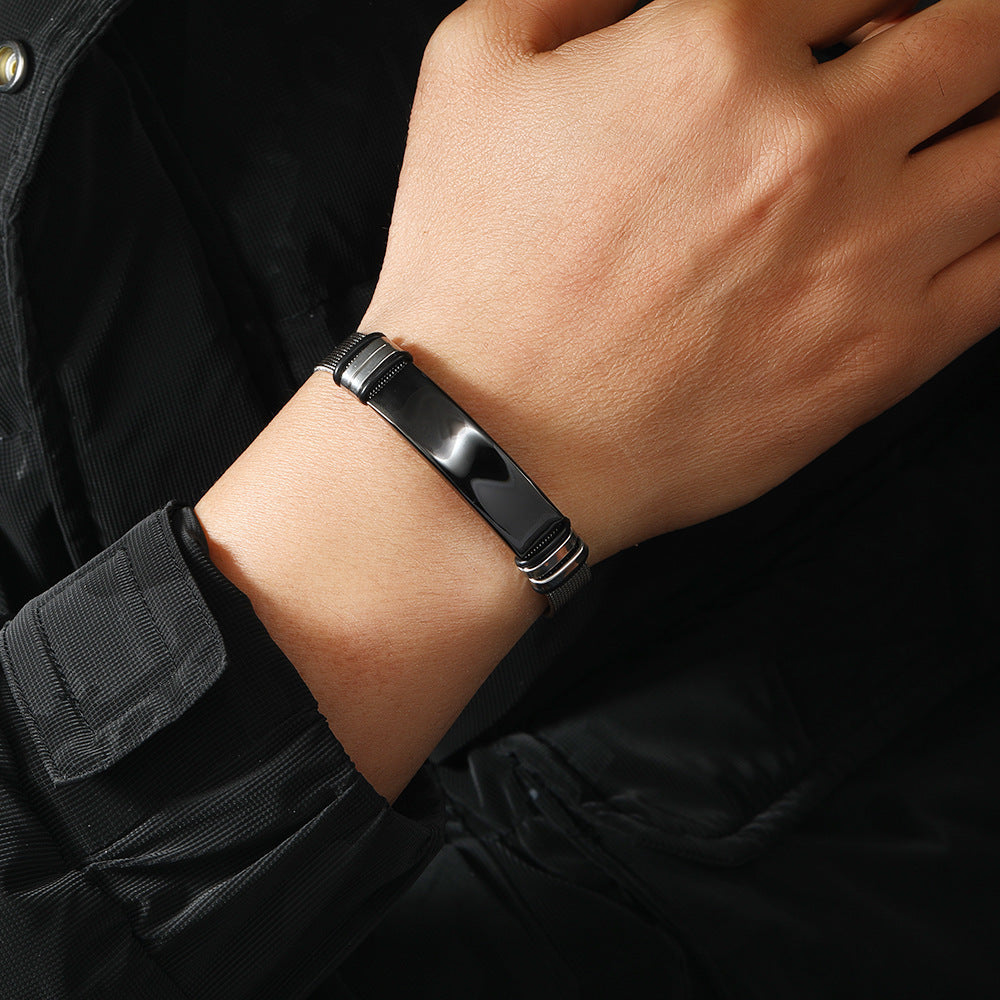 Fashion Simple Leather Cord Personalized Stainless Steel Ties Bracelet