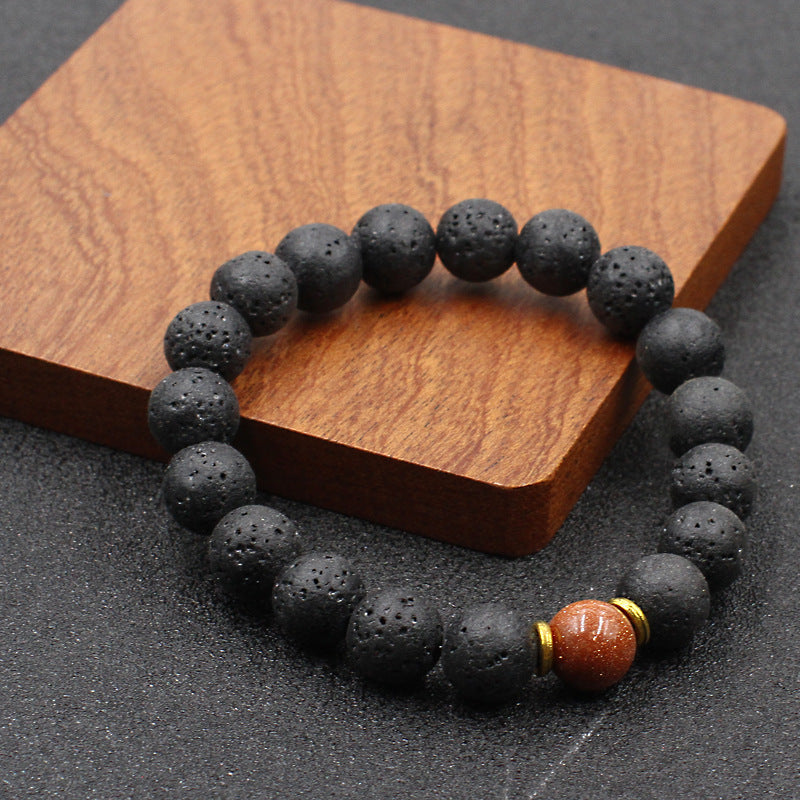 Men's Beads Lucky Beaded Boys Hand Obsidian Volcanic Stone Simple The Bracelets