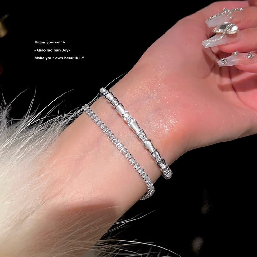 Fritillary Snake-shaped Snake Bone Rhinestone Texture Zircon Light Luxury Open Bracelet