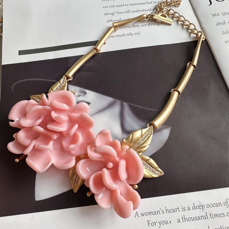 Retro Blooming Peony Flower Light Luxury Exaggerated Necklaces