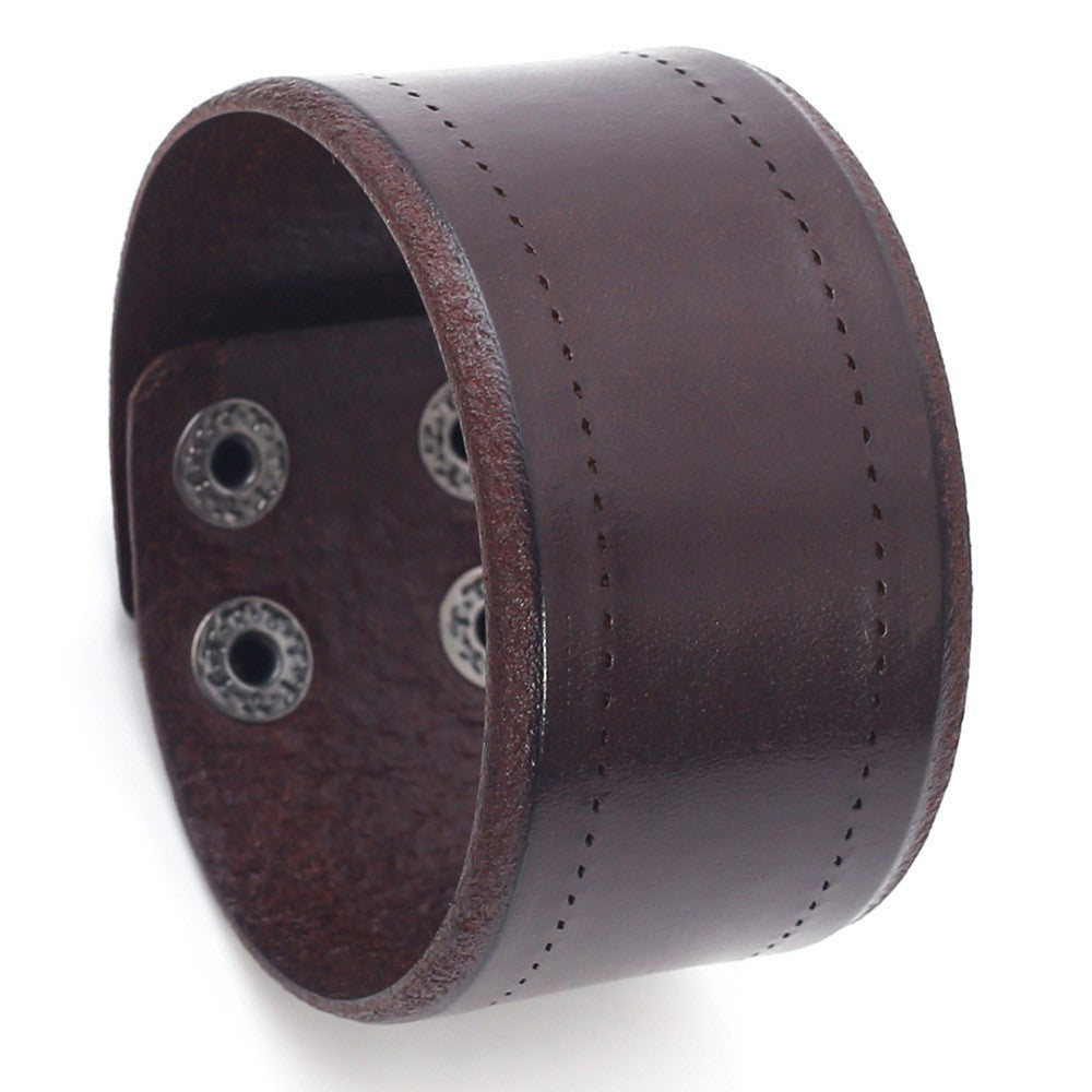 Men's Retro Simple Wide Cowhide Punk Adjustable Bracelet