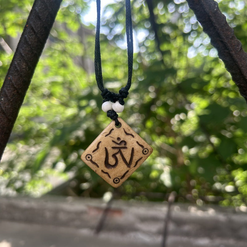 Nepal Yak Bone Hand Carved Six Pendant