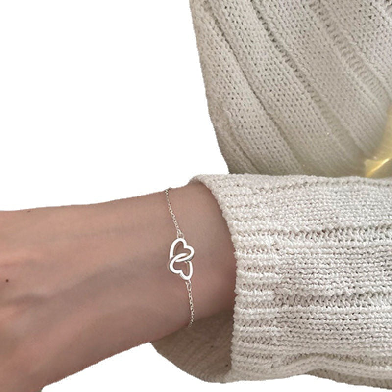 Women's Cool Style Simple Lightweight Thin Heart Korean Hollow Double Bracelets