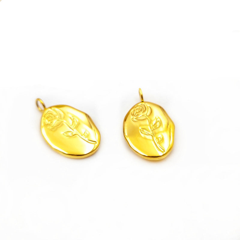 Popular Style Irregular Oval Rose Titanium Steel Gold Plated Pendant