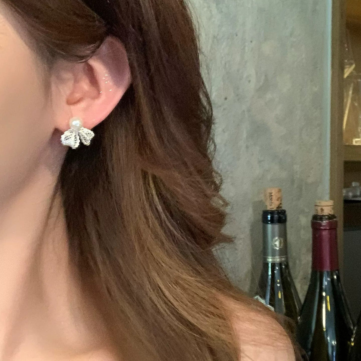 Gentle Lace Pearl Bow Niche Exquisite Fairy Style Light Earrings