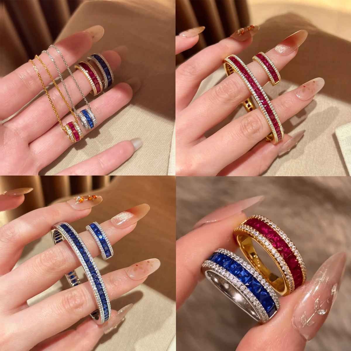 Gems Lucky Beads Corundum Red Suit Female Track Blue Pointed Jewelry Set