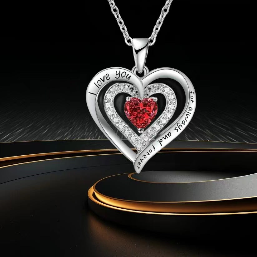 Birthstones Double Heart Shape With Diamond December Necklaces