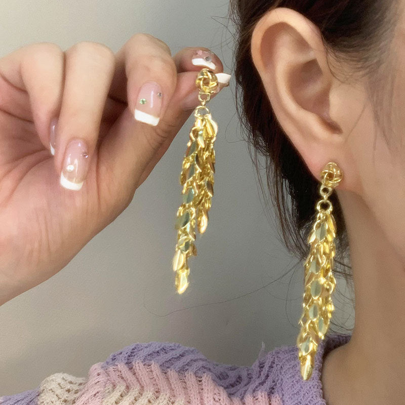 Tassel High-grade Sier Needle Metal Light Luxury Pearl Rings
