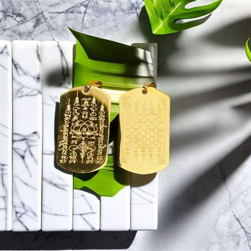 Thailand Five Pieces Of Scriptures Tattoo Blessing Text Fortune Pendants