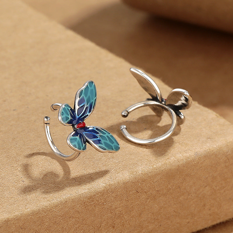 Chinese Cloisonne Enamel Butterfly Female Retro Ethnic Design Gifts Rings