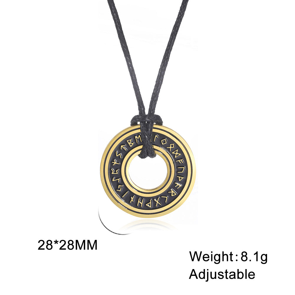Retro Titanium Steel Cut Blackened Stainless Runic Letter Hollow Leather Necklaces