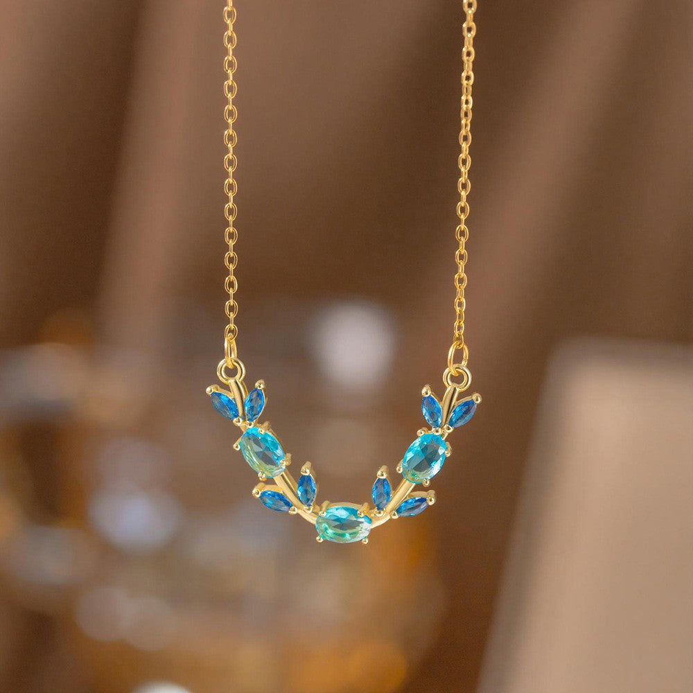 Steel Female Micro Inlaid Pink Diamond Necklace