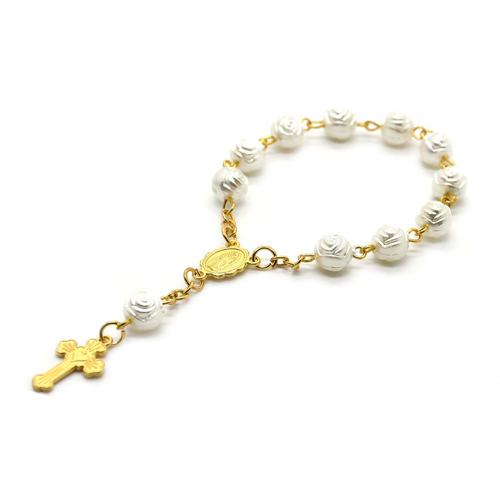 Rosary Love Angel Wings Rose Pearl Bracelet