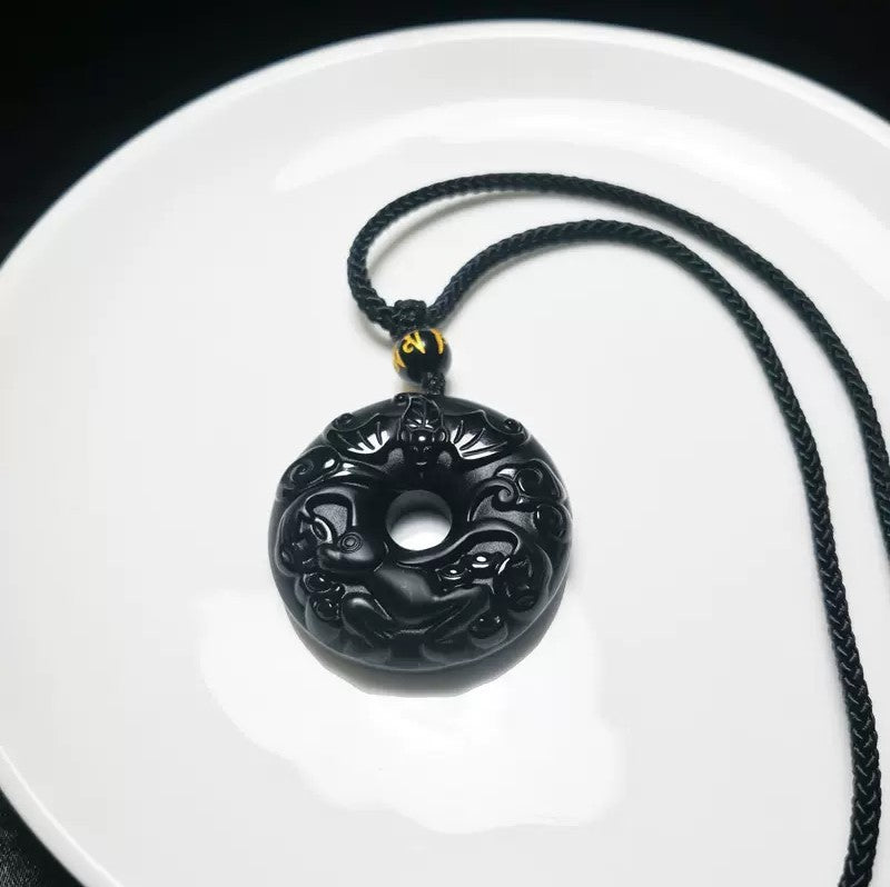 Women's & Men's Natural Obsidian Zodiac Safety Buckle Tiger Pendant