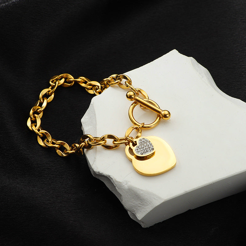 Women's Minority Design Rose Gold Titanium Steel Graceful Heart Love Bracelet