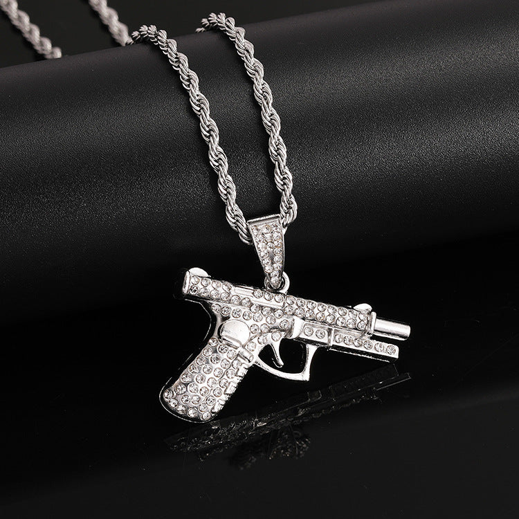 Women's & Men's Hip Hop Cool Pistol Creative Diamond Zircon Gun Type Necklace