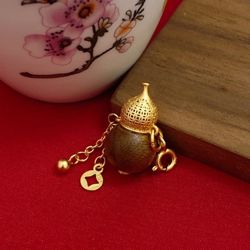 Ancient Gold Calabash Pendent Hand Rub Cotton Line Pendant
