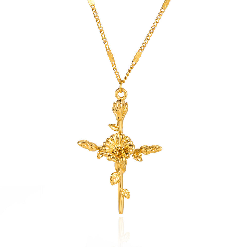 Gold-plated December Flower Three-dimensional Birthday Cross Holiday Necklace