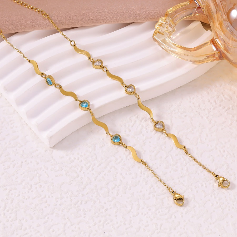 Fashion Personality Ocean Heart Titanium Steel Female Diamond Lightning Blue Bracelet