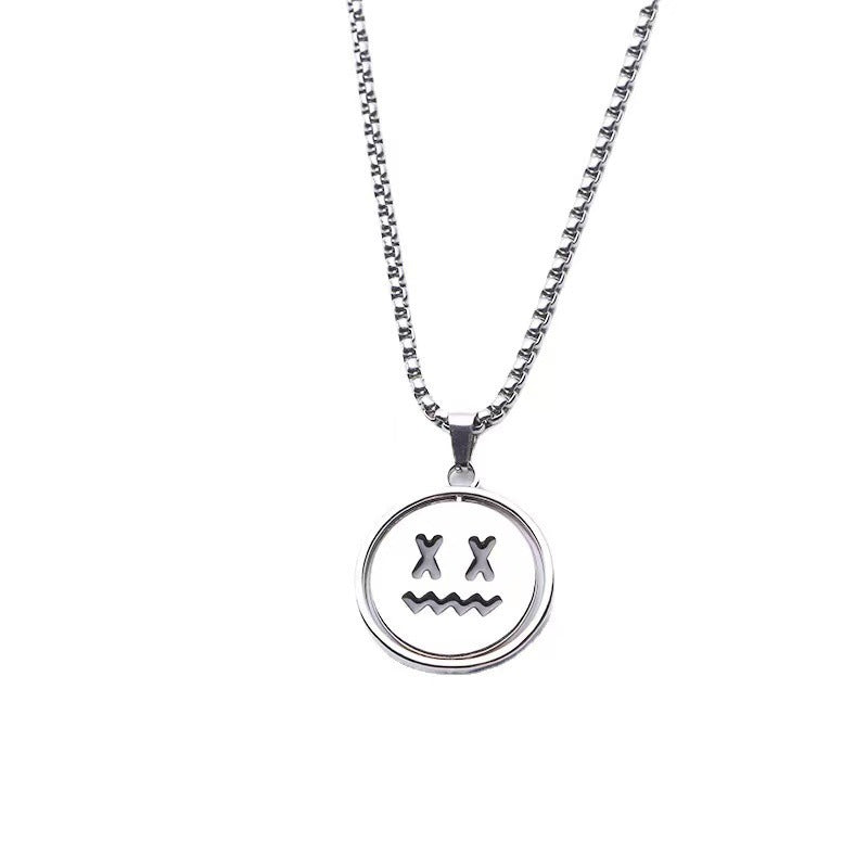 Women's & Men's Alloy Rotating Smiley Titanium Steel For Sweater Chain Long Hip Necklace