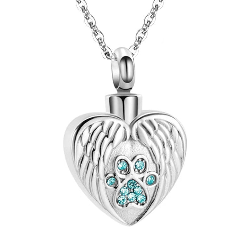 Print Pet Ashes Cremation Angel Wing Heart Pendant
