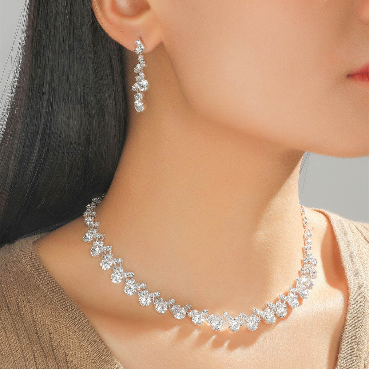 Super Beautiful Suite Rhinestone Shiny Ear Wedding Party Two-piece Dress Earrings