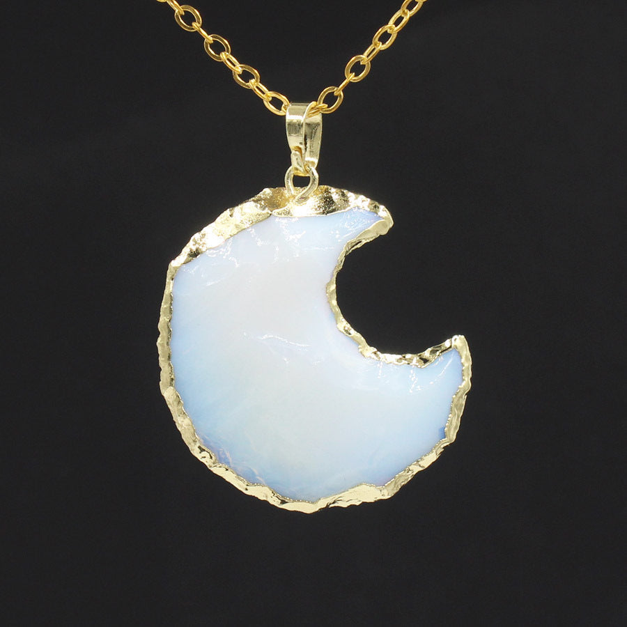 Star Moon Faceted White Crystal Obsidian Pendant