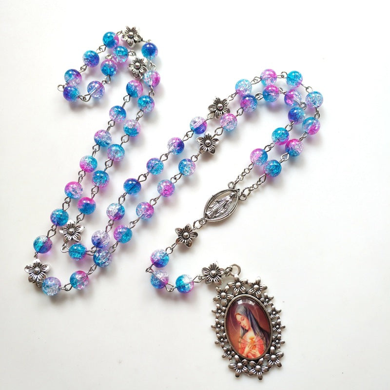 Women's Rainbow Floral Vintage Seven Bead Glass Alloy Necklaces