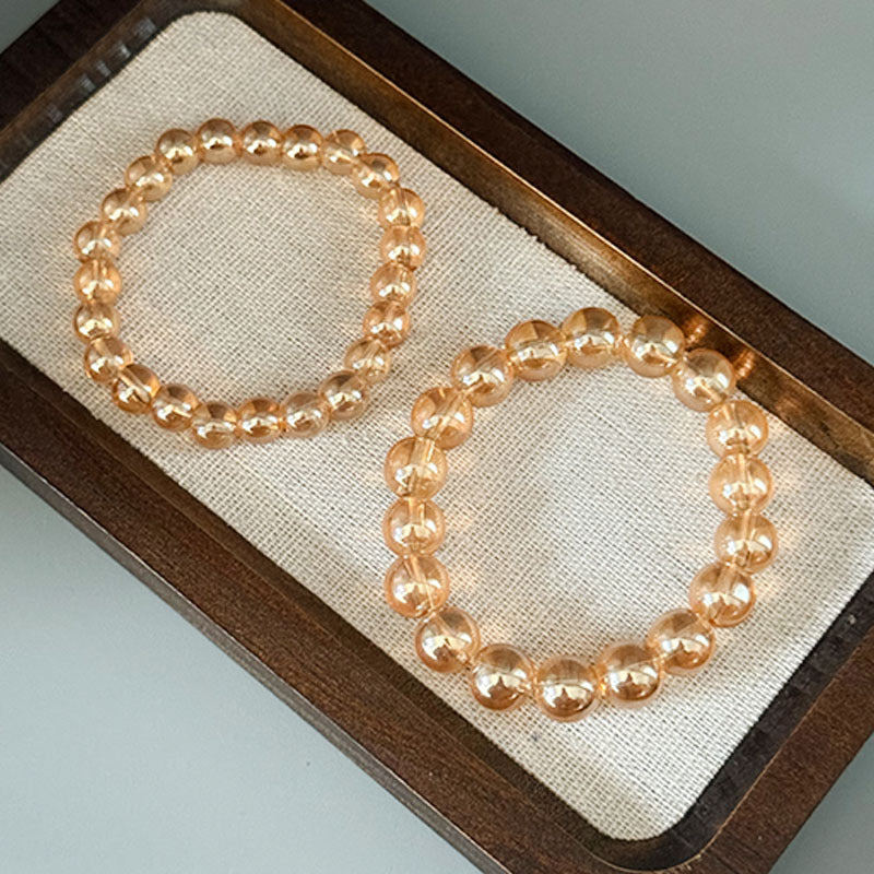 Champagne Round Beads Imitation Amber Gold Plate Bracelets