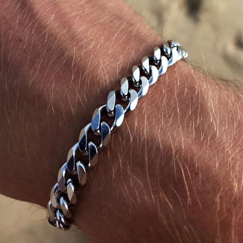 Men's Steel Six-sided Grinding Cuban Simple Personality Hipster Cool Bracelet