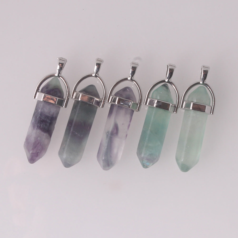 Stone Crystal Agate Bullet Hexagon Prism Pendant