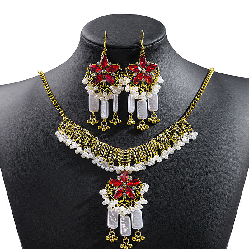Bohemian Crystal Ethnic Style Diamond Tassel Jewelry Set
