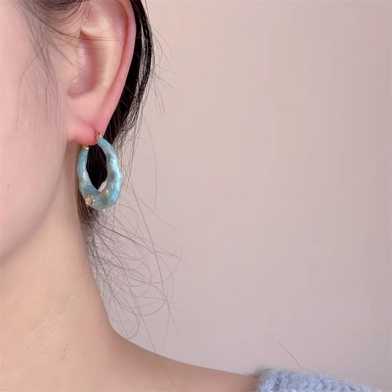 Women's Korean Summer Blue Drip Glazed Enamel Minority Stud Earrings