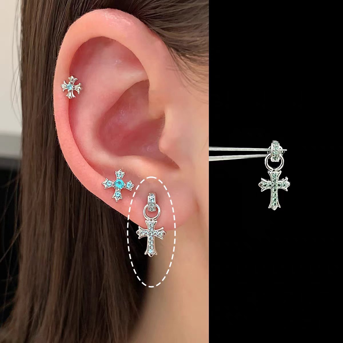 Pa Green Zirconium Umbilicaria Bone Nail Collection Earrings