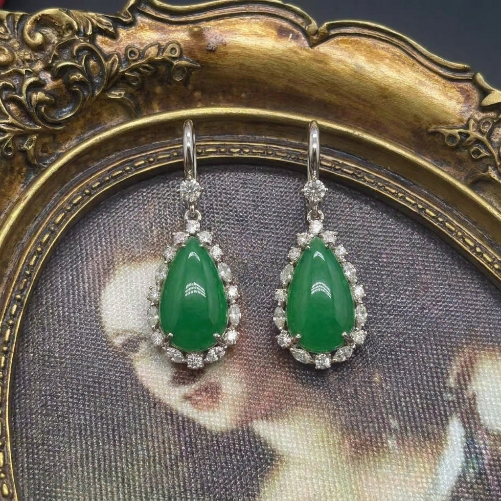 Royal Style Water Drop Emerald Dress With Light Jewelry Set
