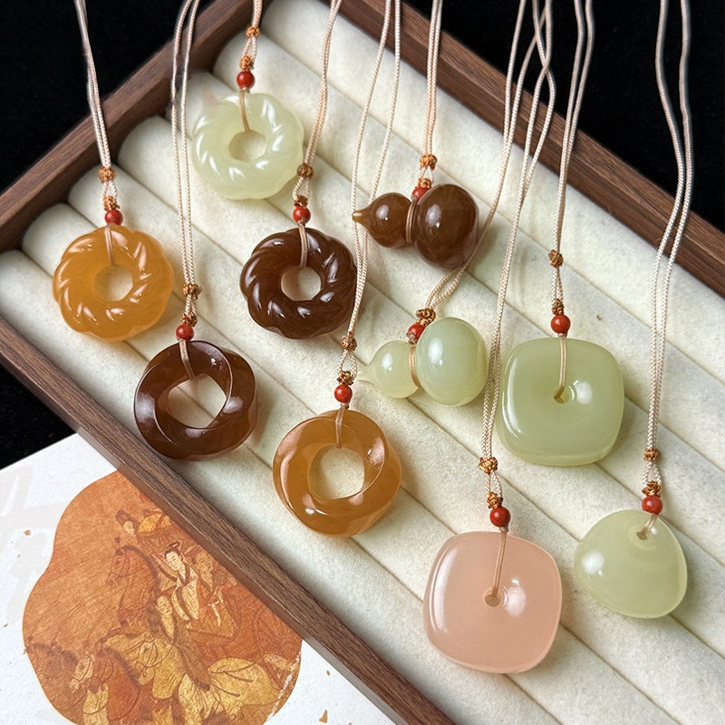Sweat Jade Color Twisted Wire Buckle Gourd Gray Safety Pendant