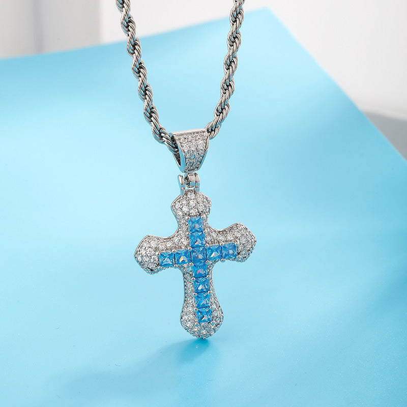 Men's Hip Hop Color Zircon Cross Fashion Sweater Pendant