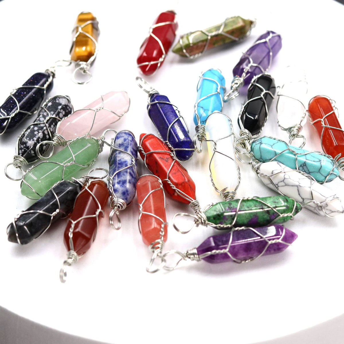 Pink Crystal Winding Hexagon Prism Handmade Pendants