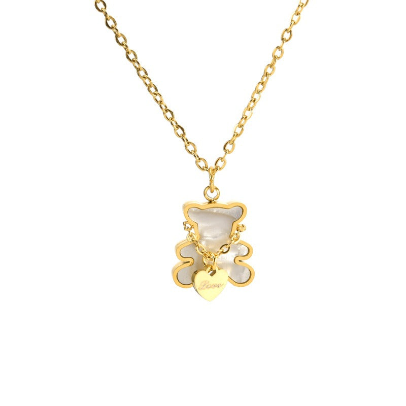 Steel Cute White Shell Heart Golden Bear Suit Jewelry Set