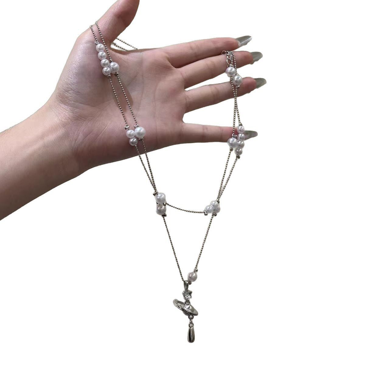Saturn Pearl French Entry Lux Temperament Clavicle Chain Necklace