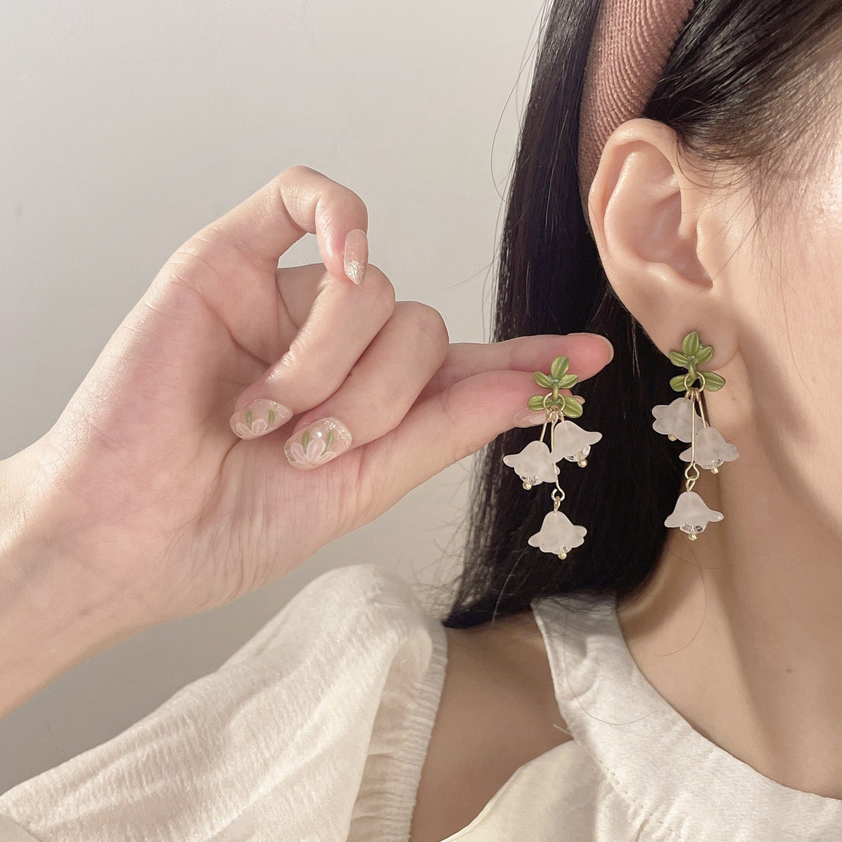 Sweet Design Green Paint Flower Tassel Pastoral Style Female Summer Earrings